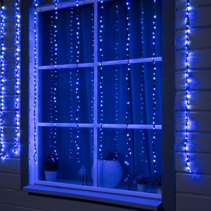 Гирлянда «Водопад» 2 × 1.5 м, IP44, тёмная нить, 400 LED, свечение бело-синее, 8 режимов, 220 В - фото 538798