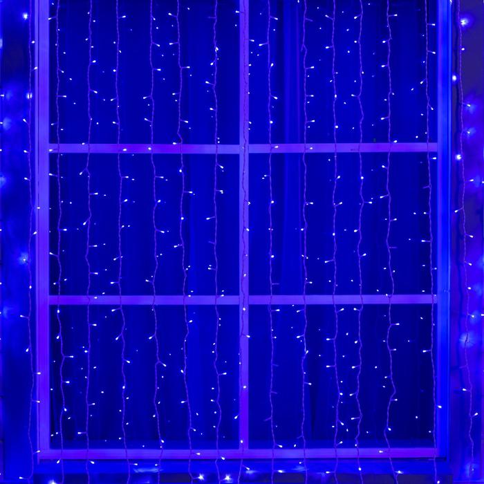 Гирлянда «Занавес» 2 × 6 м, IP44, УМС, белая нить, 1440 LED, свечение синее, 220 В - фото 538893