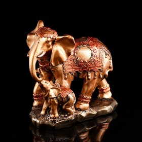 Статуэтка "Семья слонов", бронзовая, покрытие лак, гипс, 26 см, микс