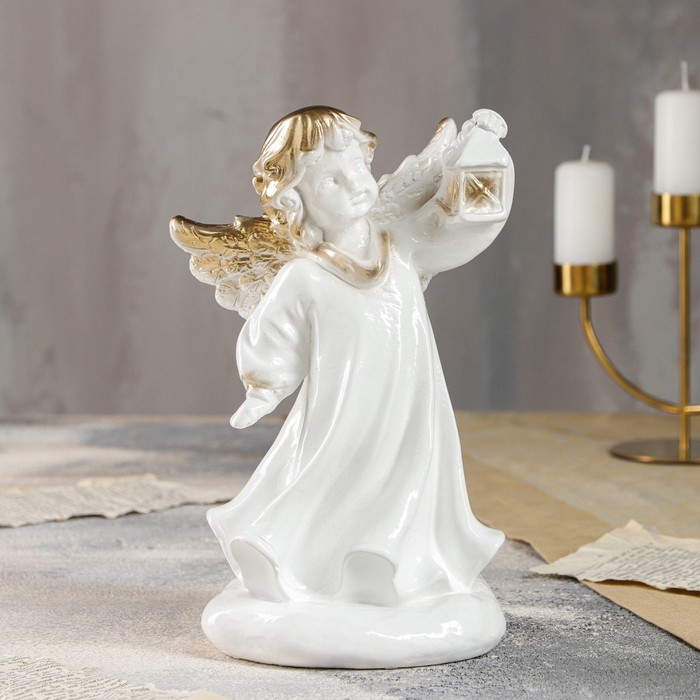 Статуэтка "Ангел с фонарём", белая, 24 см, микс