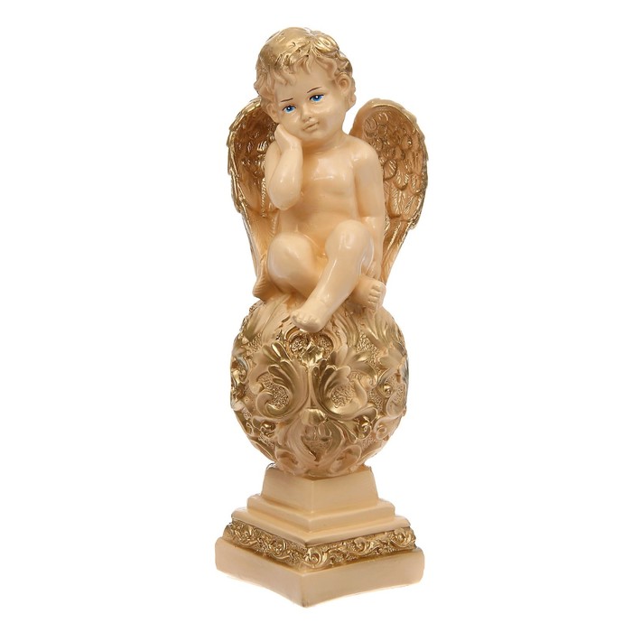 Статуэтка "Ангел на шаре" с узором, средняя, бежевая