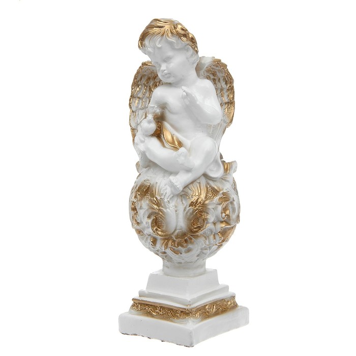 Статуэтка "Ангел на шаре" белая с золотом