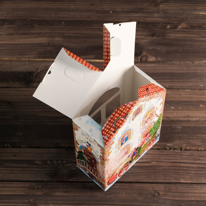 Подарочная коробка "Домик ретро" средняя, с окошком, сборная, 22 х 11 х 34 см
