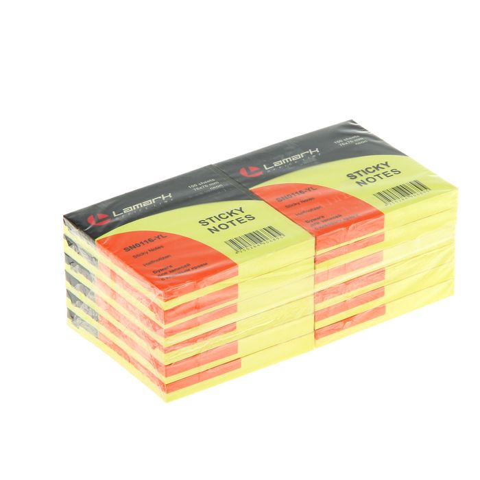 Блок с липким краем 76×76мм, 100 листов Lamark Neon, жёлтый