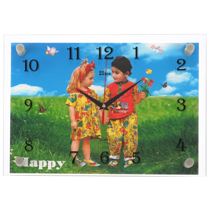 Часы настенные прямоугольные "Мальчик с девочкой", 25х35 см микс