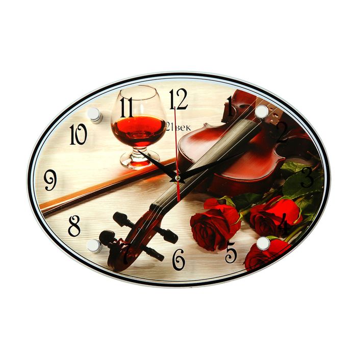 Часы настенные овальные "Скрипка и розы", 24х34 см
