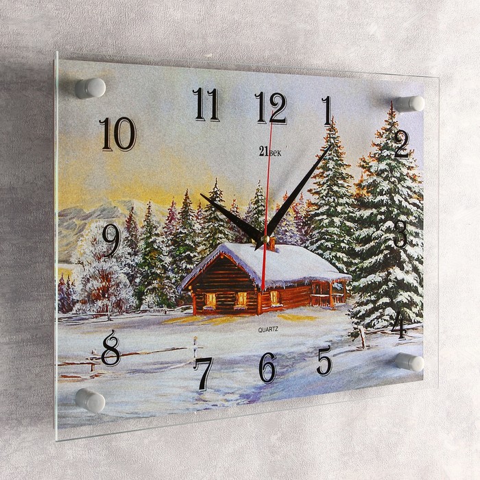 Часы настенные прямоугольные "Домик в зимнем лесу", 30х40 см
