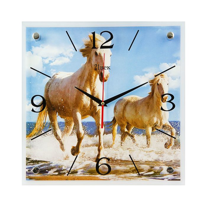 Часы настенные квадратные "Лошади в воде", 35х35 см микс