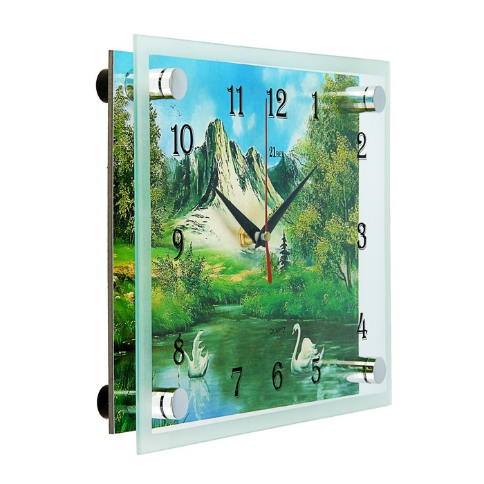 Часы настенные прямоугольные "Лебеди на воде, природа", 20х26 см микс