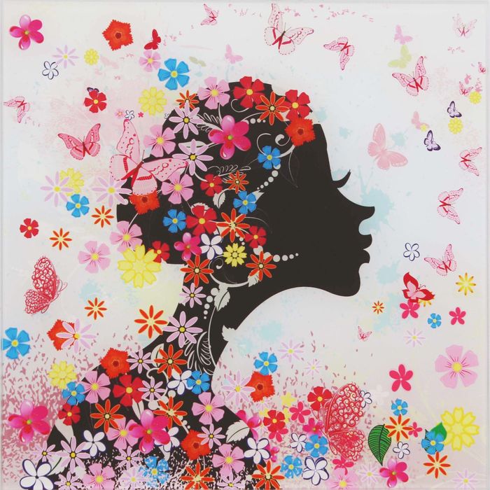 Картина на стекле "Девушка в цветах" незабудки