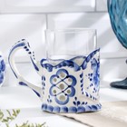 Set "Floral" Cup holder with glass, Gzhel