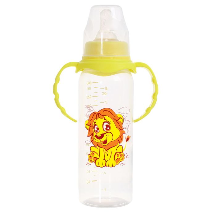 Бутылочка для кормления «Львёнок» с ручками, 250 мл, от 0 мес., цвет жёлтый