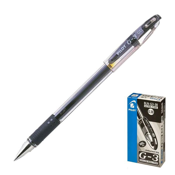Ручка гелевая с грипом PILOT, extra fine, черная, корпус прозрачный, узел 0,38 мм, линия письма 0,2 мм, BLN-G3-38