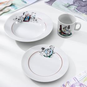 Набор посуды «Далматинцы», 3 предмета: кружка 200 мл, тарелка глубокая 230 мл, d=20 см, тарелка мелкая d=17 см, рисунок МИКС
