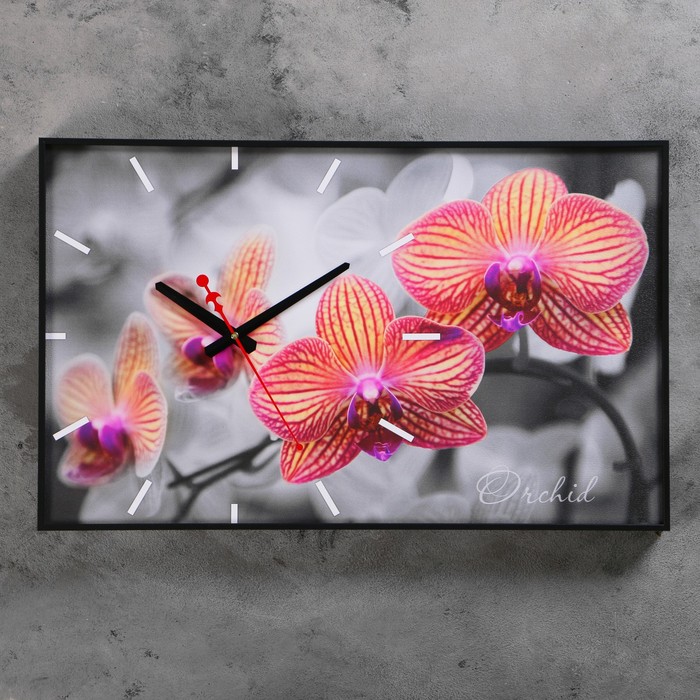 Часы настенные, серия: Цветы, "Орхидеи", 57х35х4 см
