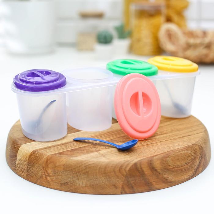 Набор ёмкостей для сыпучих продуктов, 250 мл, 4 отсека, цвет МИКС - фото 797667923