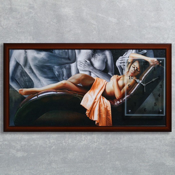 Часы-картина настенные, серия: Люди, "Девушка на кушетке", 50 х 100 см, микс - фото 8285202
