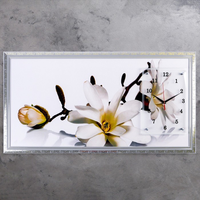 Часы-картина настенные, серия: Цветы, "Ветка с цветами и почками", 50 х 100 см - фото 993804