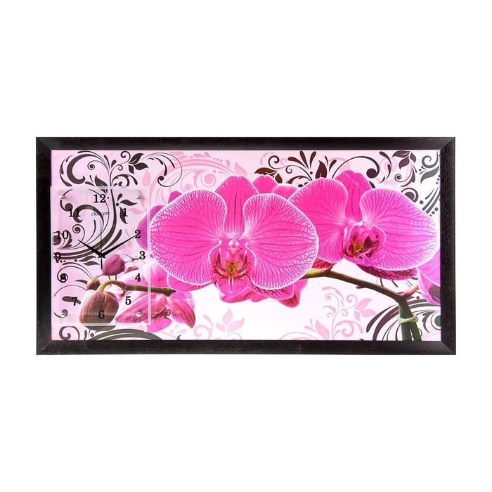 Часы-картина настенные, серия: Цветы, "Розовые орхидеи с узором", 50 х 100 см - фото 884081