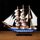 Корабль сувенирный средний «Испаньола», борта бело-синие, паруса белые, 43х39 х 9 см - фото 884281