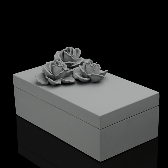 Шкатулка "Цветы", серая, 15 × 28 × 16 см - фото 4639985