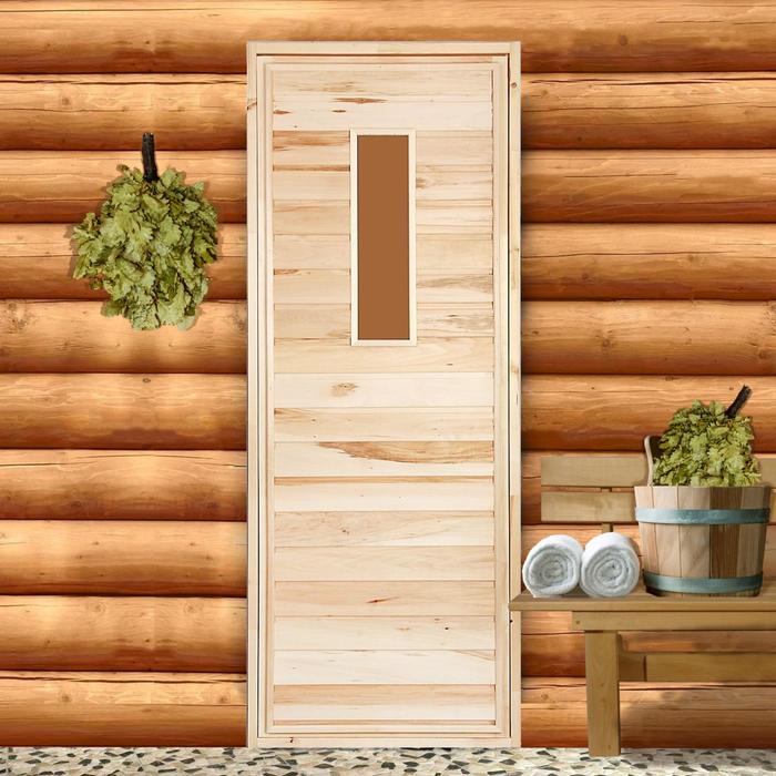 Дверь для бани и сауны деревянная со стеклом "Прямое стекло", ЛИПА 180×70см - фото 407570
