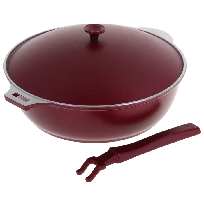 Сковорода-сотейник «Бордо», 3 л, 26×8,2 см, алюминиевая крышка, съёмная ручка, цвет красный - фото 698646