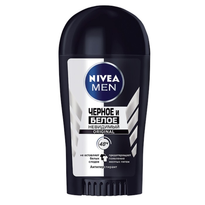 Дезодорант-антиперспирант Nivea for Men &quot;Невидимая защита для черного и белого&quot;, стик, 40 мл