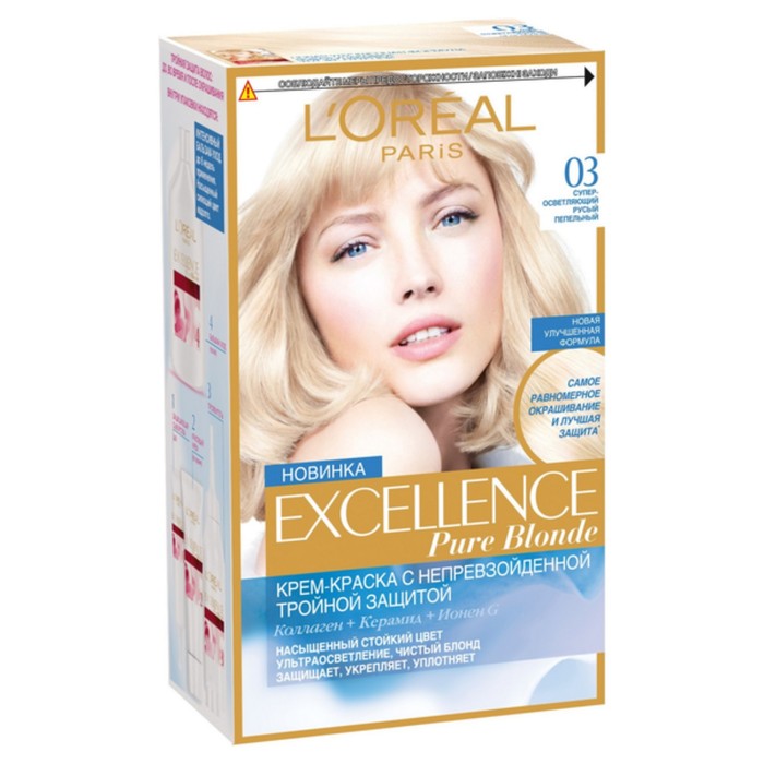 Краска для волос L'Oreal Excellence, 03, суперосветляющий русый пепельный, 270 мл