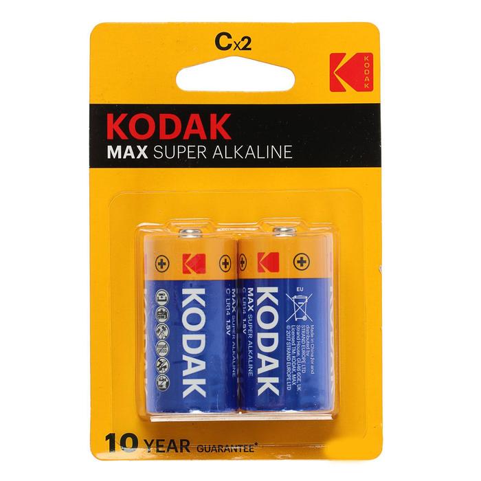 Батарейка алкалиновая Kodak Max, C, LR14-2BL, блистер, 2 шт.