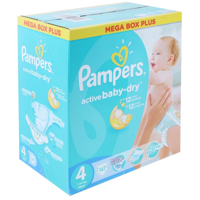 Подгузники Pampers active baby-dry maxi, 7-14 кг, 147 шт.