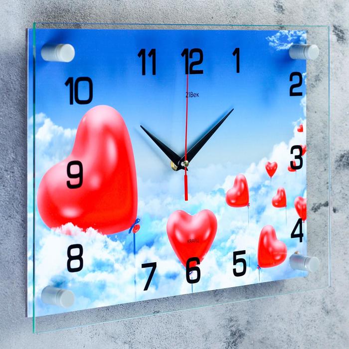 Часы настенные прямоугольные "Воздушные сердца", 25х35 см микс