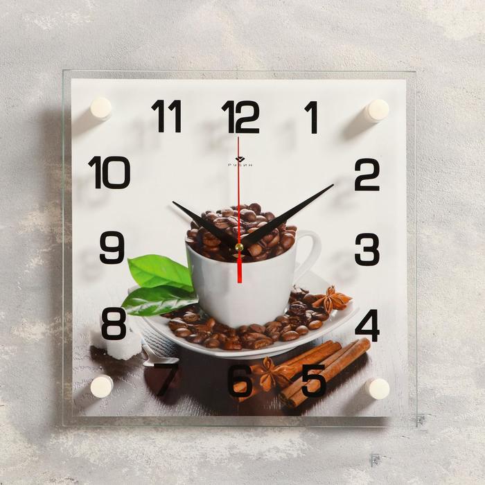 Часы настенные, серия: Кухня, "Чашка с кофейными зернами", 25х25  см, микс - фото 118713