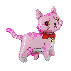 Шар фольгированный 12" «Кошечка с бантом», для палочки, цвет розовый