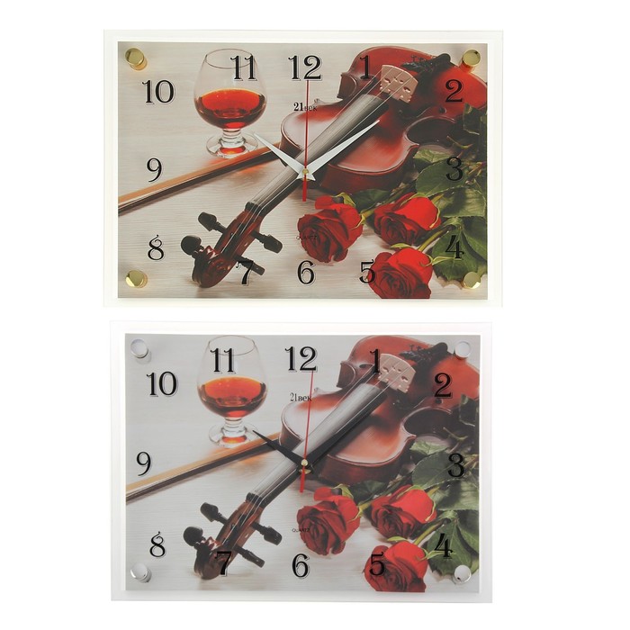 Часы настенные прямоугольные "Скрипка и розы", 25х35 см микс