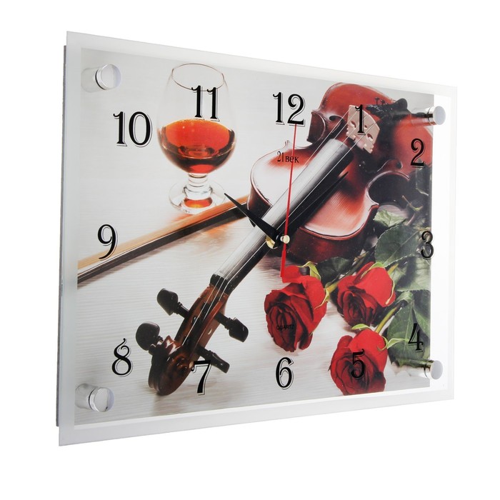 Часы настенные прямоугольные "Скрипка и розы", 25х35 см микс