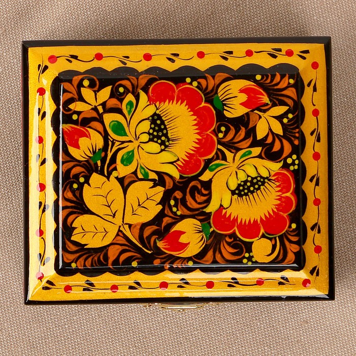 Шкатулка «Цветы», хохлома, ручная роспись, 9х9 см