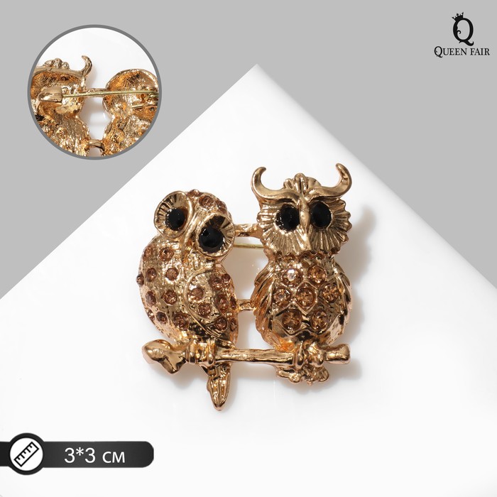 Brooch "owl and the owl", the color is Golden black in gold