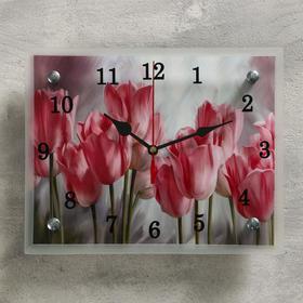 Часы настенные, серия: Цветы, "Розовые тюльпаны", микс 20х25 см