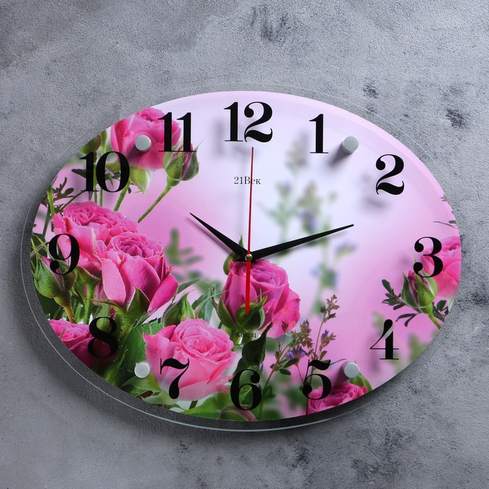 Часы настенные, серия: Цветы, "Розовые розы", 35х46 см