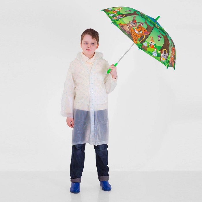 Зонт детский полуавтоматический &quot;Тигрёнок и компания&quot;, r=39см, цвет зелёный