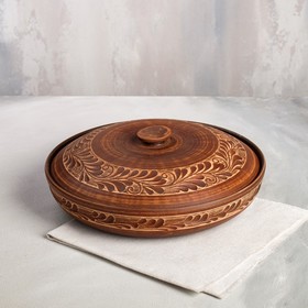 Сковорода "Этно", роспись ангобом, красная глина, 2.5 л, 28.7 см