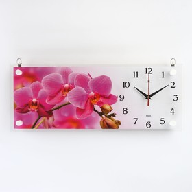 Часы-картина настенные, серия: Цветы, "Ветка розовых орхидей", 50х20 см