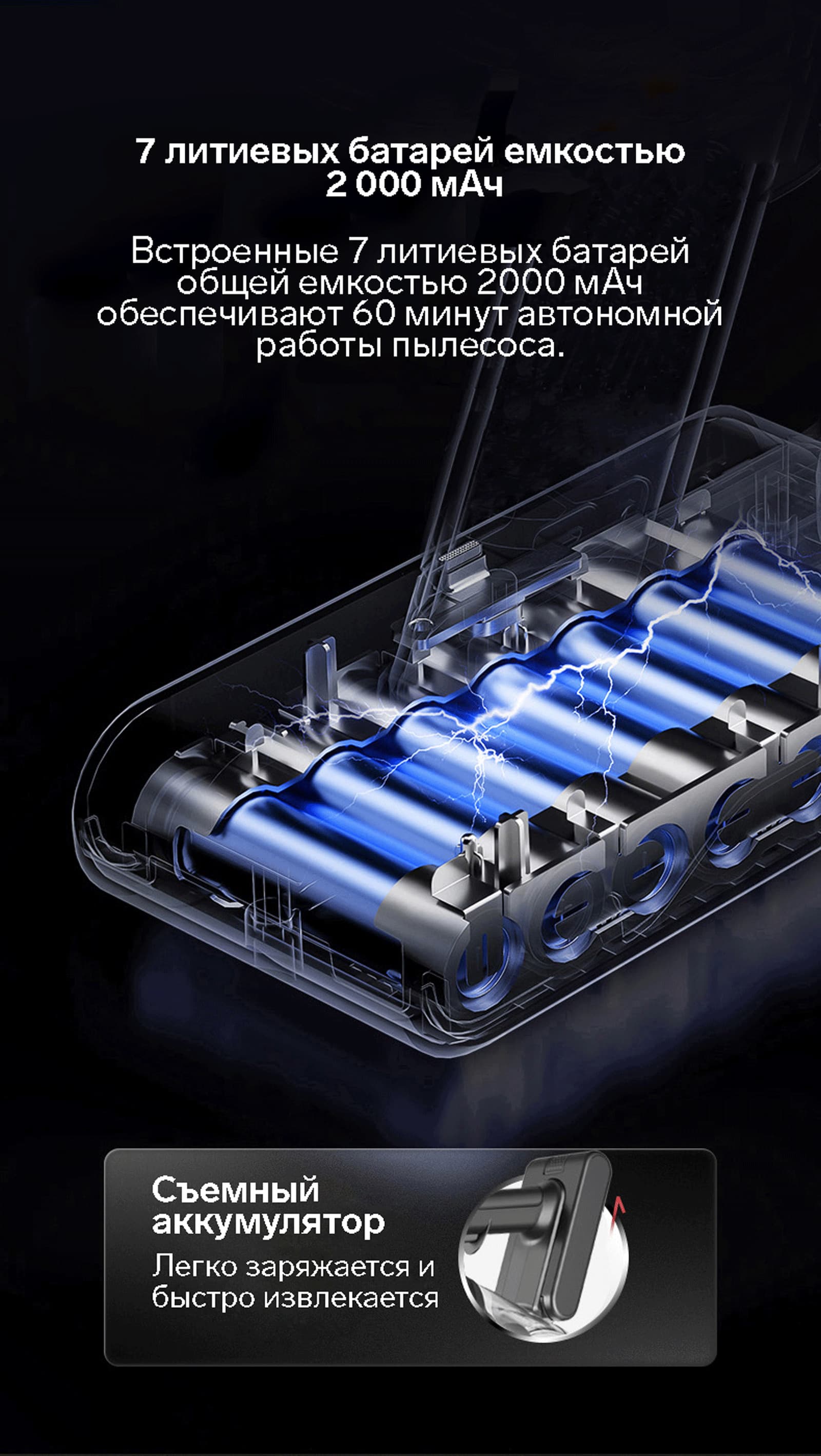 7 литиевых батарей емкостью 2 000 мАч