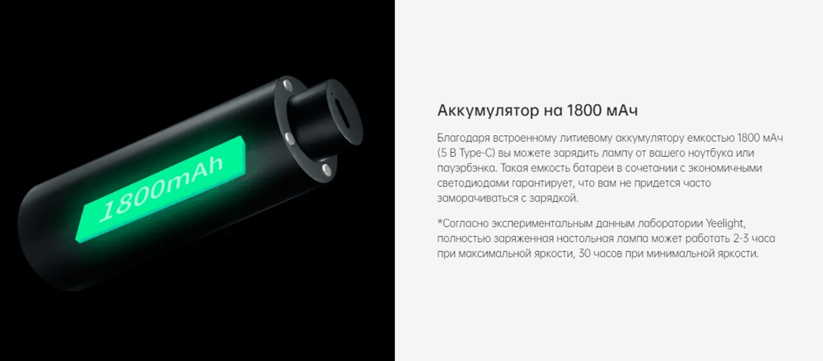 Аккумулятор на 1800 мАч.