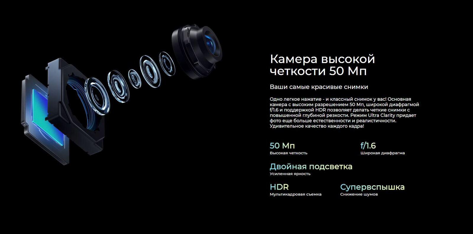 Камера высокой четкости 50 Мп.