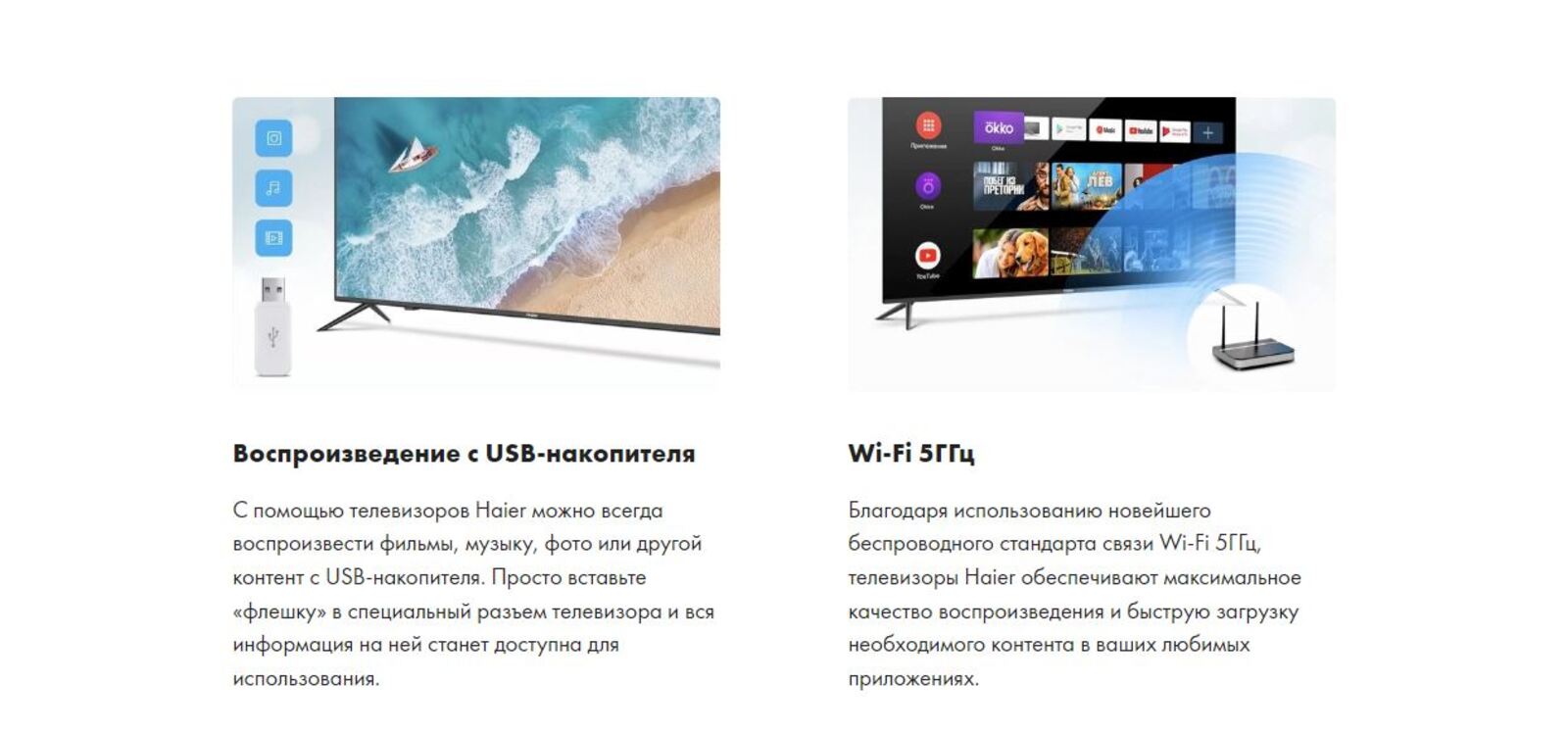 Воспроизведение с USB-накопителя. Wi-Fi 5 Ггц.