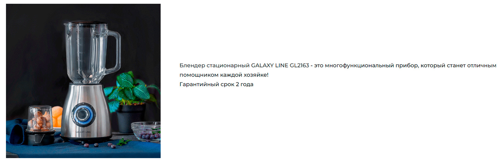 Блендер стационарный GALAXY LINE GL2163 - это многофункциональный прибор, который станет отличным помощником каждой хозяйке! Гарантийный срок 2 года