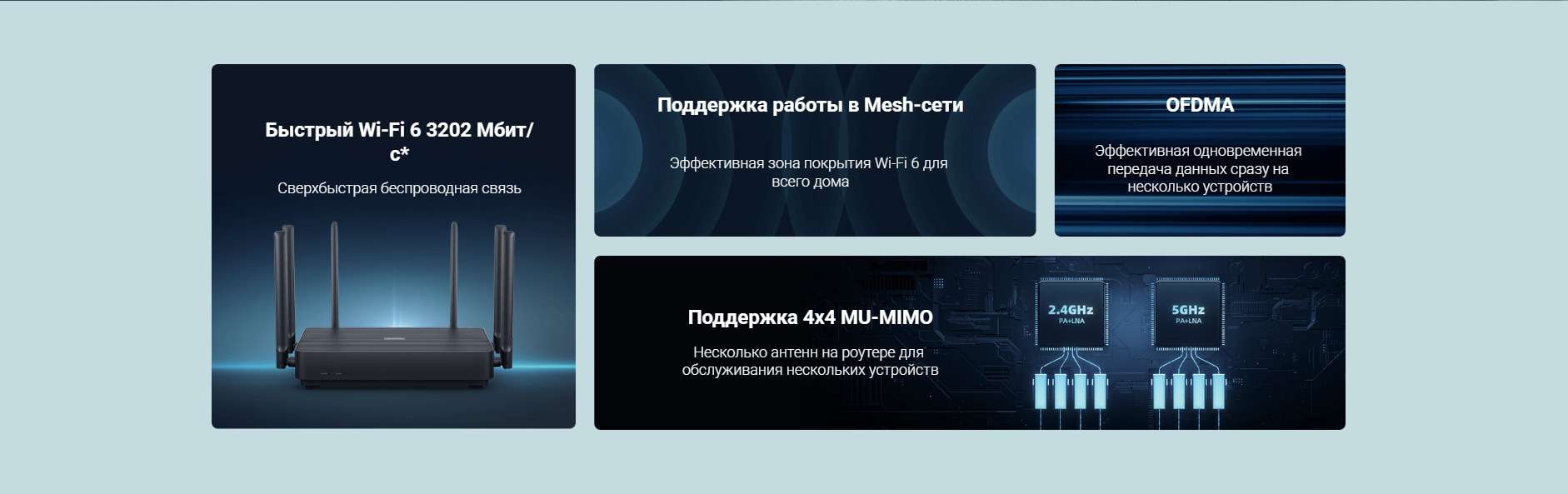 Быстрый Wi-Fi 6 3202 Мбит/с - Сверхбыстрая беспроводная связь. Поддержка работы в Mesh-сети - Эффективная зона покрытия Wi-Fi 6 для всего дома. OFDMA - Эффективная одновременная передача данных сразу на несколько устройств. Поддержка 4x4 MU-MIMO - Несколько антенн на роутере для обслуживания нескольких устройств. 