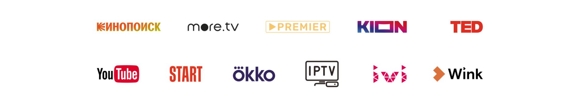 КИНОПОИСК,; more.tv; PREMIER; KION; TED; YouTube; START; OKKO; IPTV; ivi; Wink